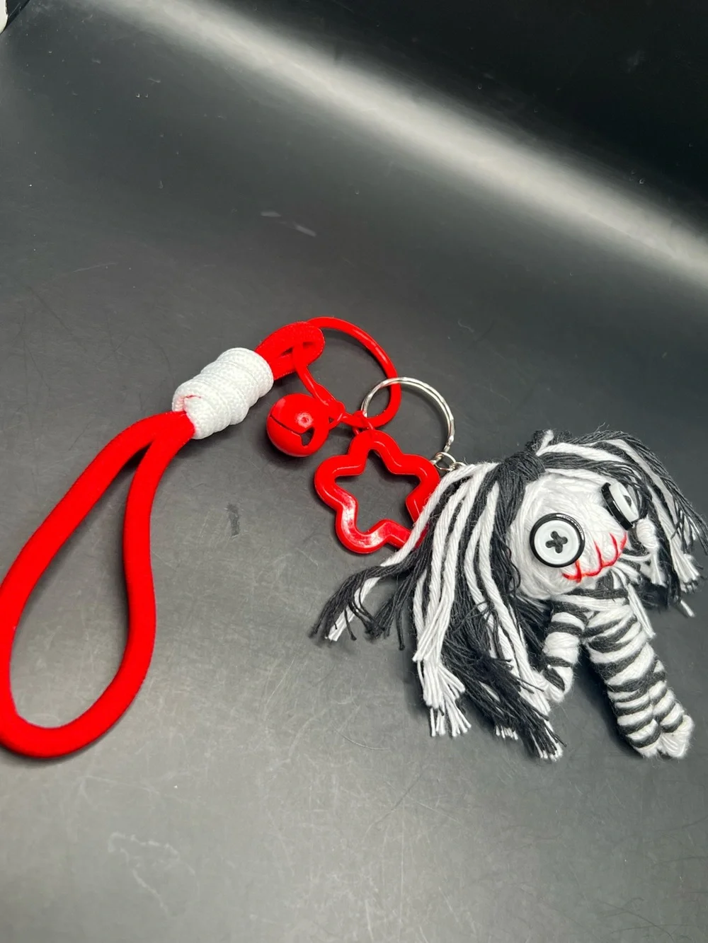 Handmade Voodoo Doll 3D Keychain Striped Gothic Star Bell Charm #5